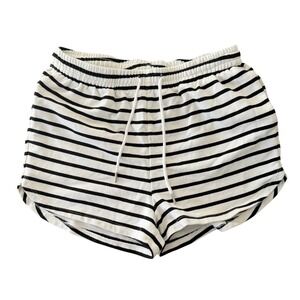 HM Womens Black White Striped French Terry Sweat Shorts Large Drawstring Lounge